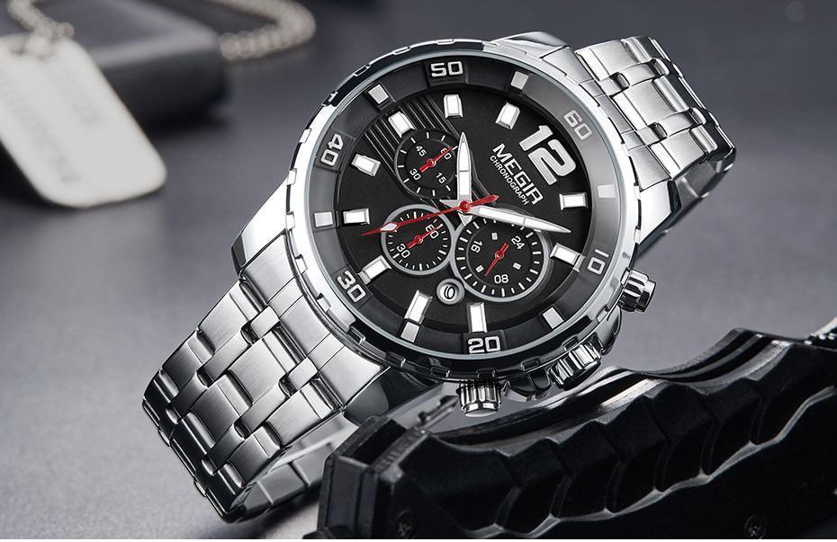 Luxury Men's Gold Business Watches Quartz Analogue Wristwatch Stainless Steel Waterproof Luminous Watch Stevvex