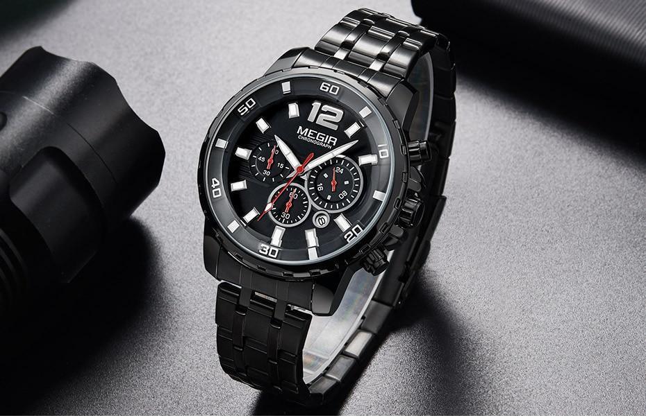 Luxury Men's Gold Business Watches Quartz Analogue Wristwatch Stainless Steel Waterproof Luminous Watch Stevvex