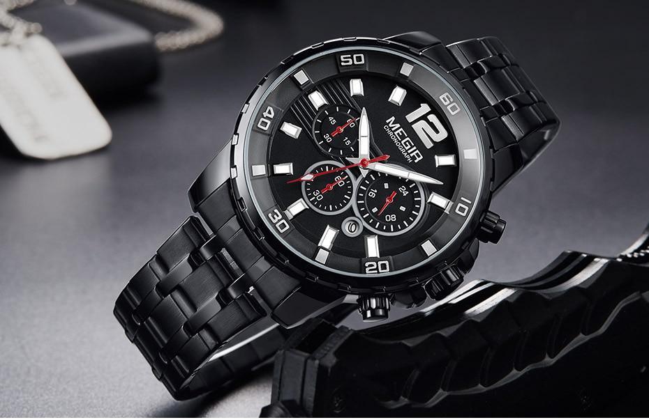 Luxury Men's Gold Business Watches Quartz Analogue Wristwatch Stainless Steel Waterproof Luminous Watch Stevvex