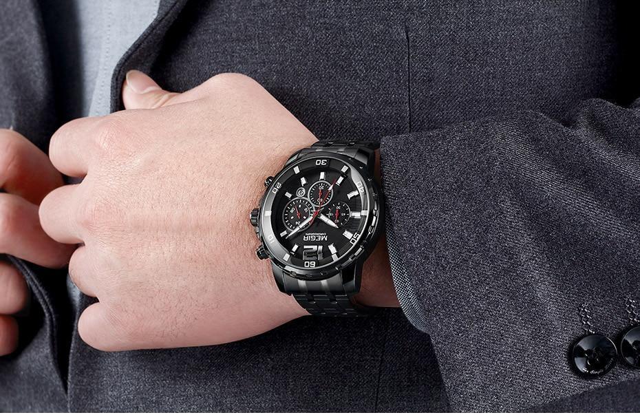 Luxury Men's Gold Business Watches Quartz Analogue Wristwatch Stainless Steel Waterproof Luminous Watch Stevvex