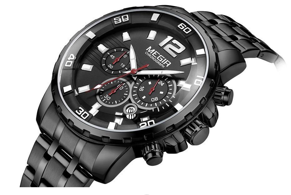 Luxury Men's Gold Business Watches Quartz Analogue Wristwatch Stainless Steel Waterproof Luminous Watch Stevvex