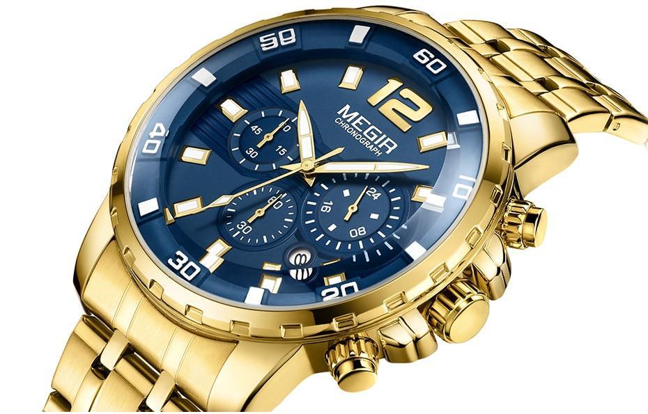 Luxury Men's Gold Business Watches Quartz Analogue Wristwatch Stainless Steel Waterproof Luminous Watch Stevvex