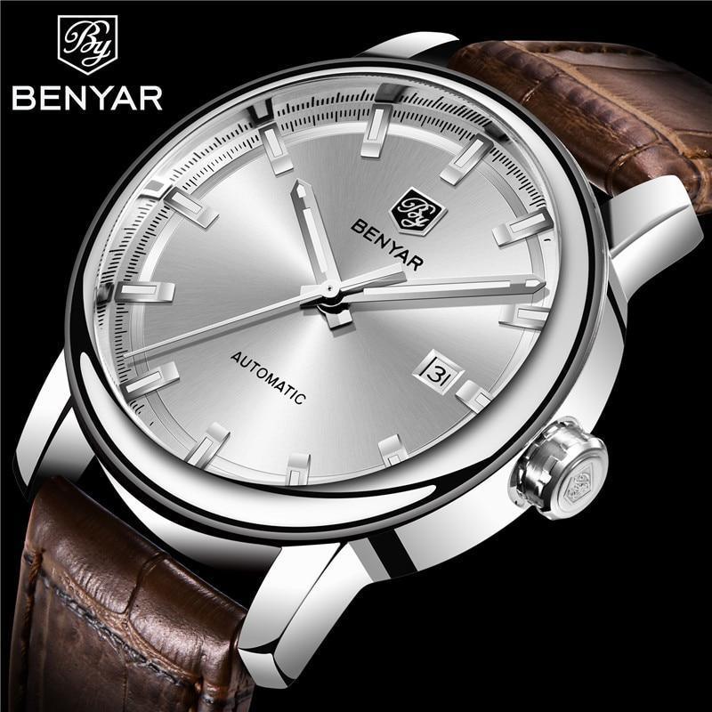 Classic New Sport Watch Top Luxury Automatic Mechanical Male Watches Water Resistent Genuine Leather Casual Men Wristwatch Stevvex