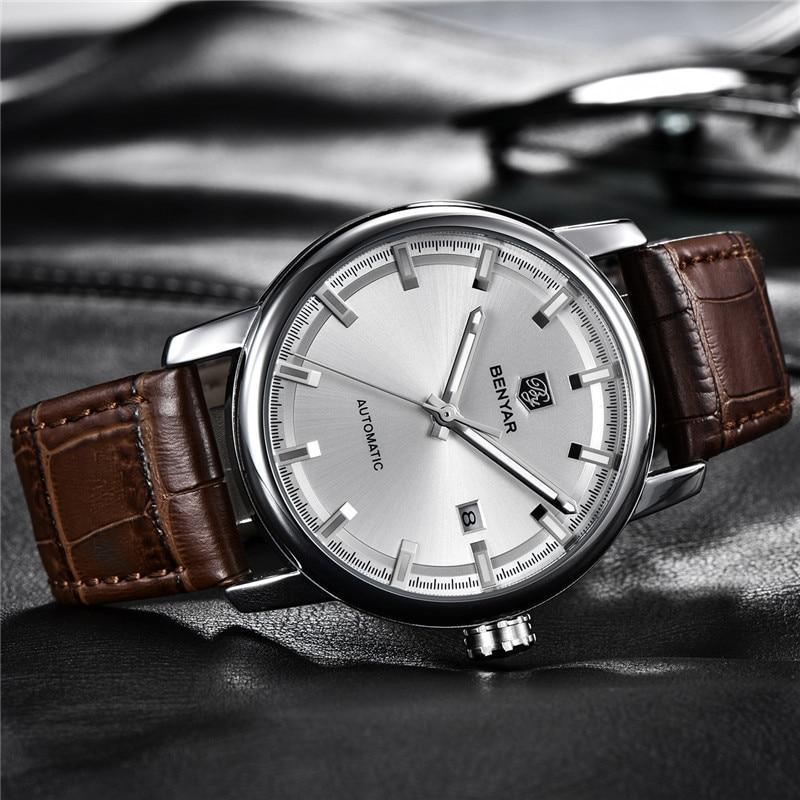 Classic New Sport Watch Top Luxury Automatic Mechanical Male Watches Water Resistent Genuine Leather Casual Men Wristwatch Stevvex