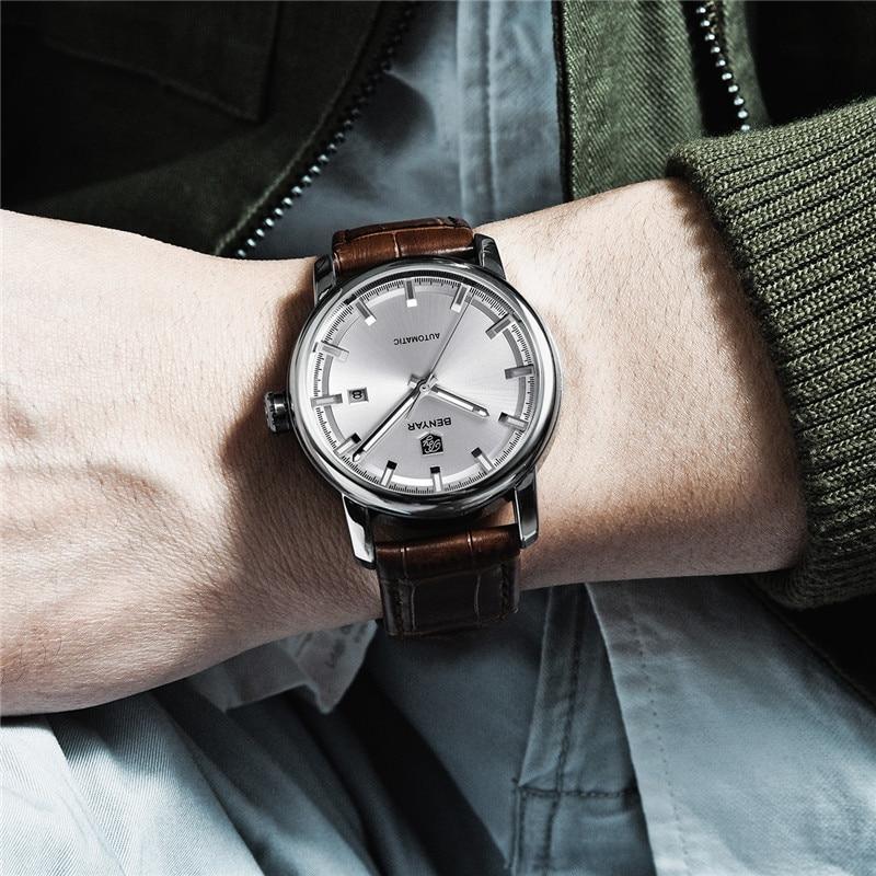 Classic New Sport Watch Top Luxury Automatic Mechanical Male Watches Water Resistent Genuine Leather Casual Men Wristwatch Stevvex