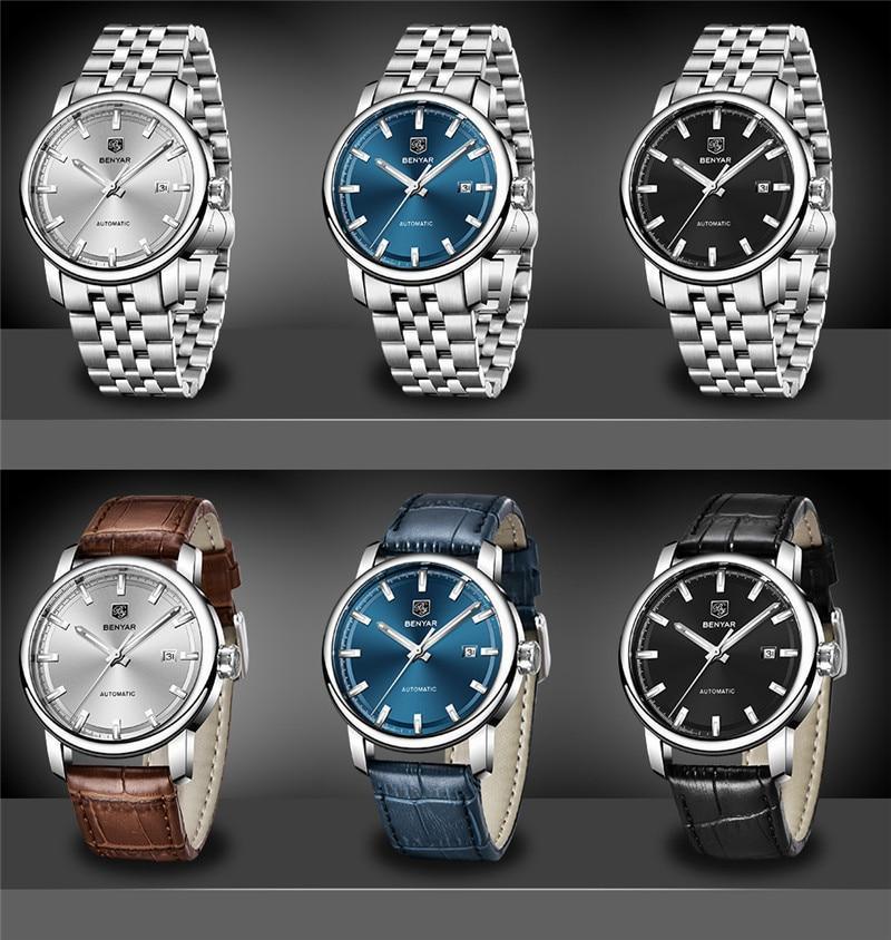 Classic New Sport Watch Top Luxury Automatic Mechanical Male Watches Water Resistent Genuine Leather Casual Men Wristwatch Stevvex