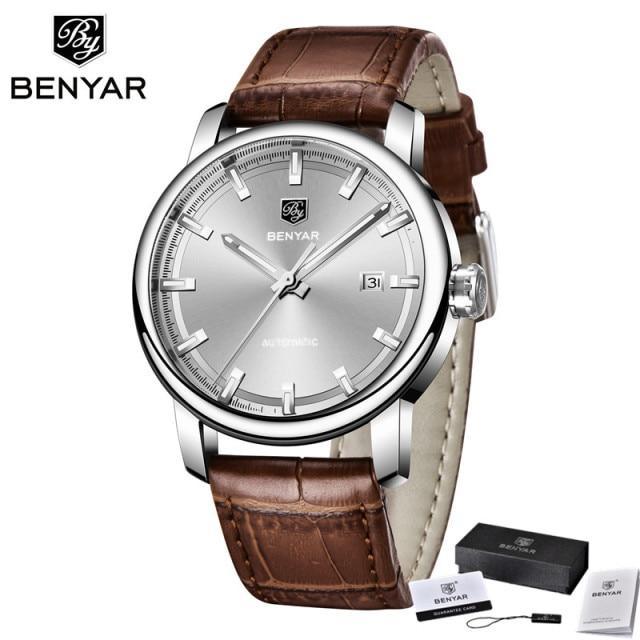 Classic New Sport Watch Top Luxury Automatic Mechanical Male Watches Water Resistent Genuine Leather Casual Men Wristwatch Stevvex
