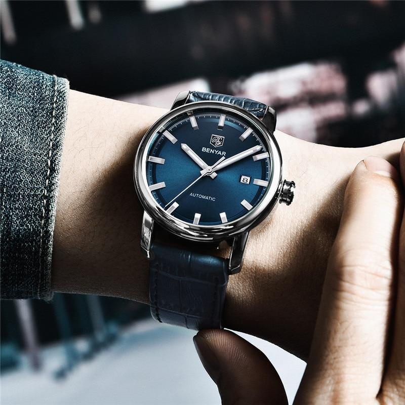 Classic New Sport Watch Top Luxury Automatic Mechanical Male Watches Water Resistent Genuine Leather Casual Men Wristwatch Stevvex