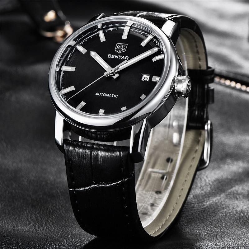 Classic New Sport Watch Top Luxury Automatic Mechanical Male Watches Water Resistent Genuine Leather Casual Men Wristwatch Stevvex