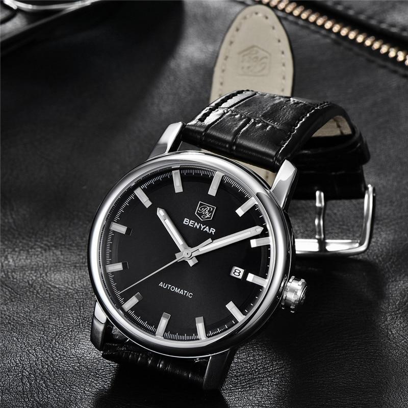 Classic New Sport Watch Top Luxury Automatic Mechanical Male Watches Water Resistent Genuine Leather Casual Men Wristwatch Stevvex