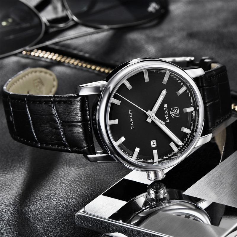 Classic New Sport Watch Top Luxury Automatic Mechanical Male Watches Water Resistent Genuine Leather Casual Men Wristwatch Stevvex