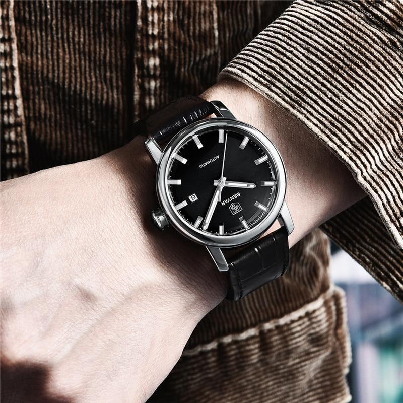 Classic New Sport Watch Top Luxury Automatic Mechanical Male Watches Water Resistent Genuine Leather Casual Men Wristwatch Stevvex
