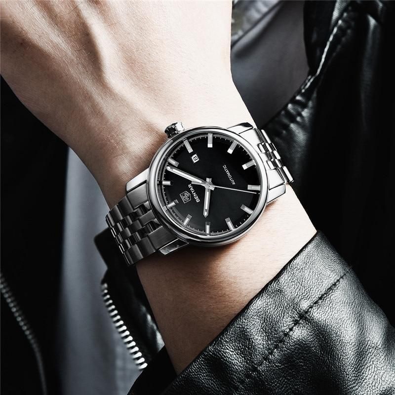 Classic New Sport Watch Top Luxury Automatic Mechanical Male Watches Water Resistent Genuine Leather Casual Men Wristwatch Stevvex