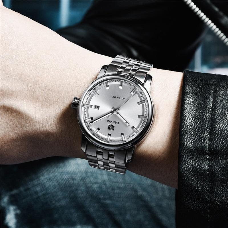 Classic New Sport Watch Top Luxury Automatic Mechanical Male Watches Water Resistent Genuine Leather Casual Men Wristwatch Stevvex