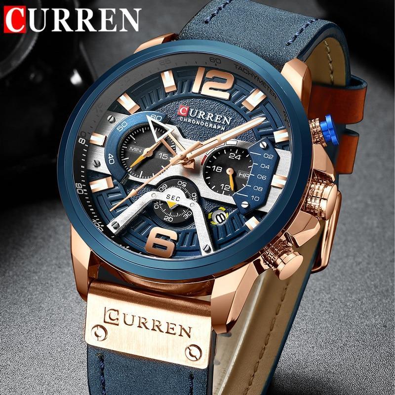Men's Sports Waterproof Watch With Leather Belts, Chronometers And Large Numbers Details Luxury Watches Unique Design Excellent Gift Stevvex