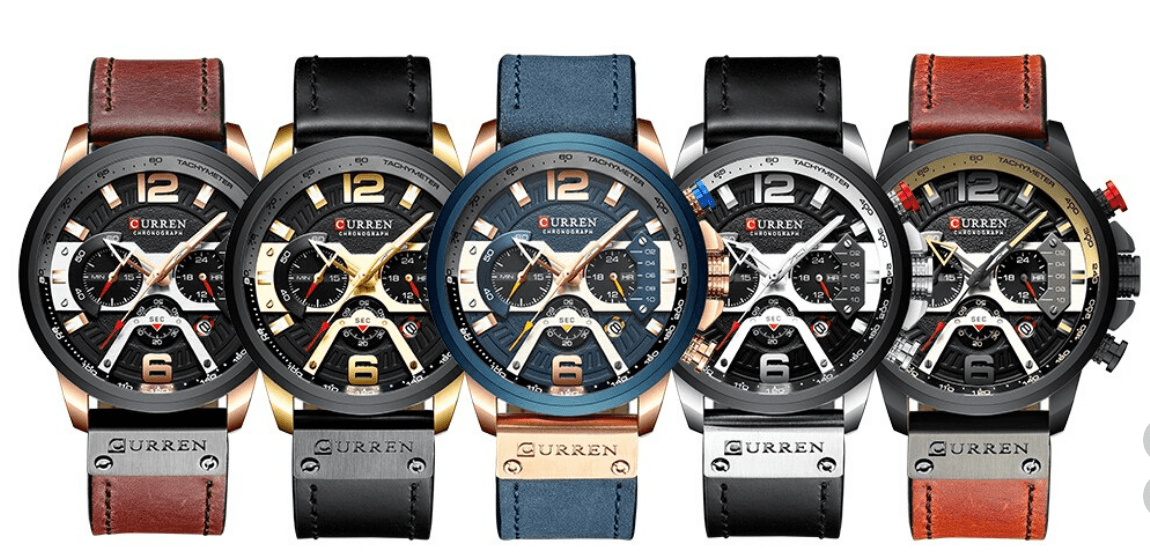 Men's Sports Waterproof Watch With Leather Belts, Chronometers And Large Numbers Details Luxury Watches Unique Design Excellent Gift Stevvex