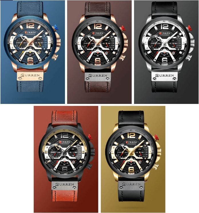 Men's Sports Waterproof Watch With Leather Belts, Chronometers And Large Numbers Details Luxury Watches Unique Design Excellent Gift Stevvex
